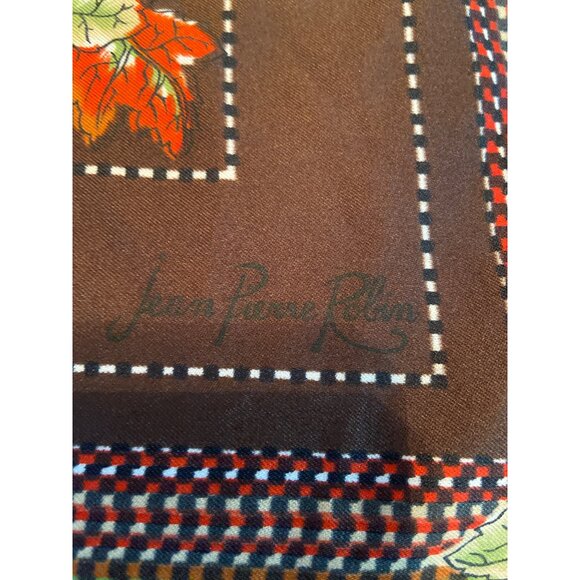 Vintage Jean Pierre Robin Square Scarf Silk Brown Autumn Leaves Geometric 19 in - Picture 4 of 5